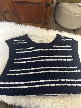 aerie Navy & White Striped Knit Sweater